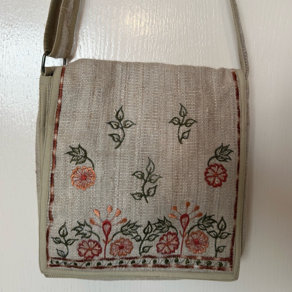 Embroidered Beige Tabask Brand Crossbody Bag Made In Nepal